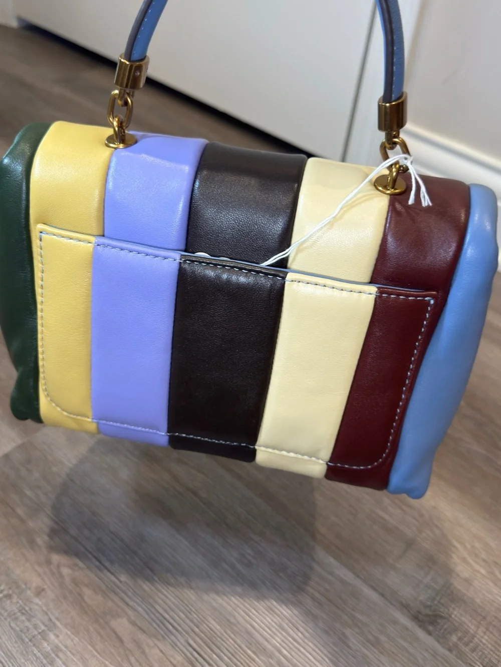 Tory Burch Kira Small Top Handle Quilted Logo Multi Leather Satchel Handbag